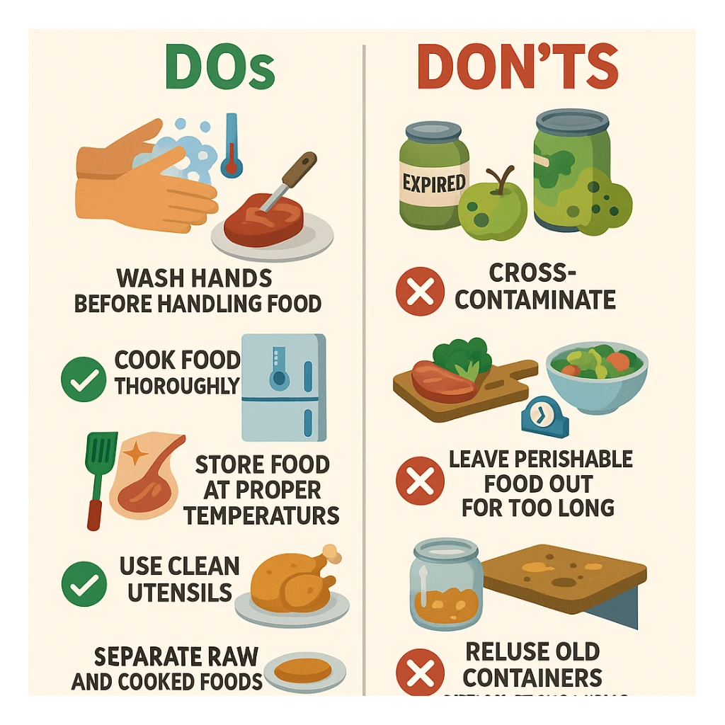 make a detail poster with title of "food safety dos and dont" sticker