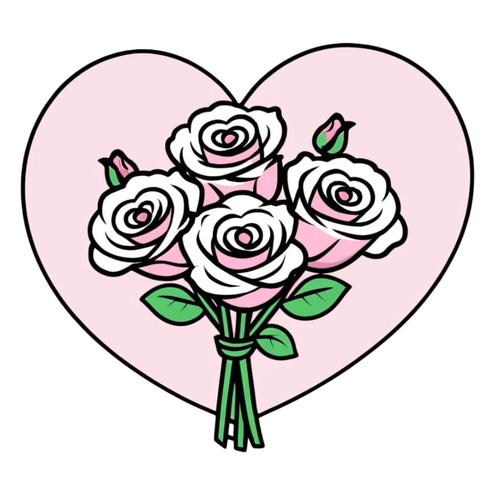 romantic heart-shaped bouquet with pink and white roses sticker