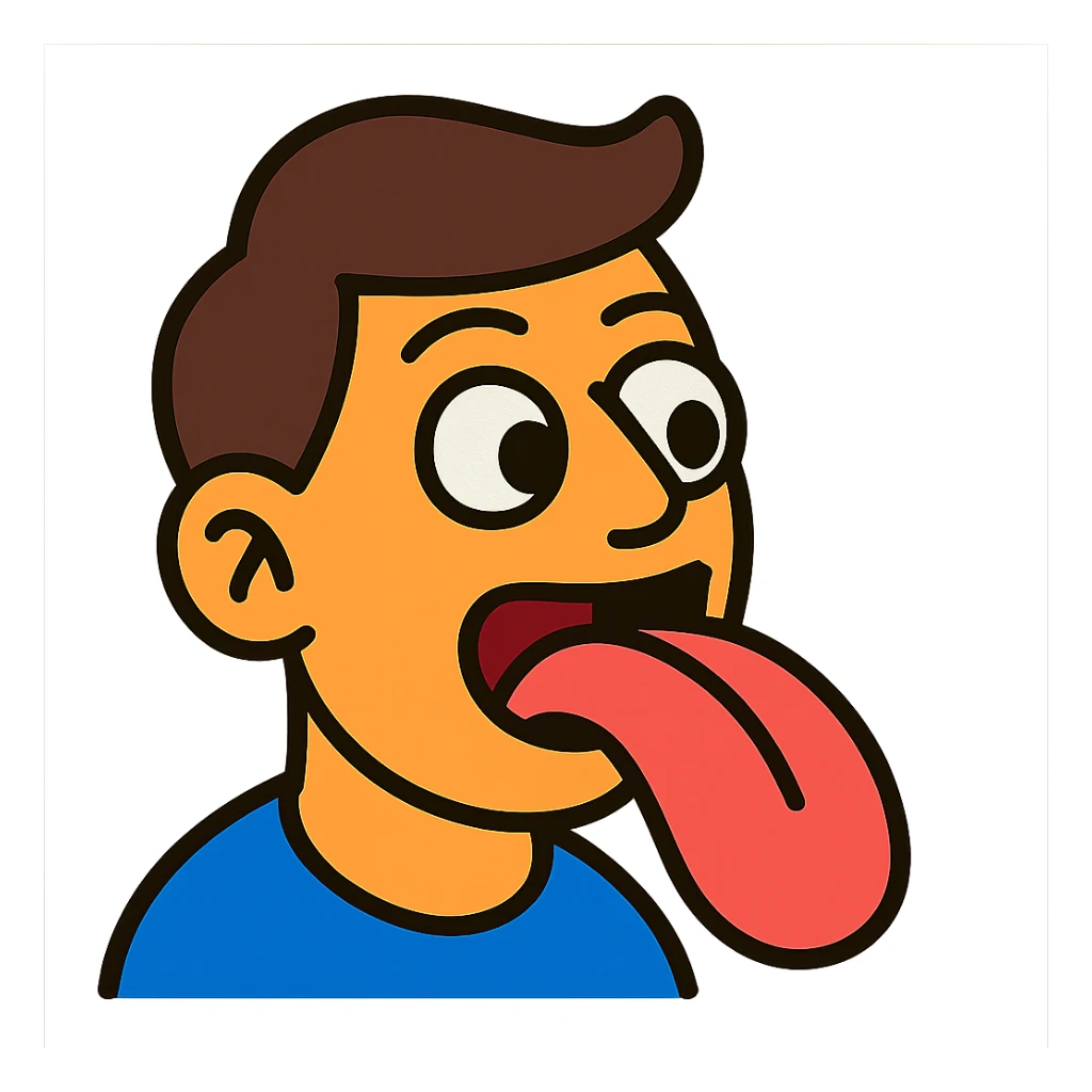 face sticking out tongue as if licking something, vibrant cartoon style sticker