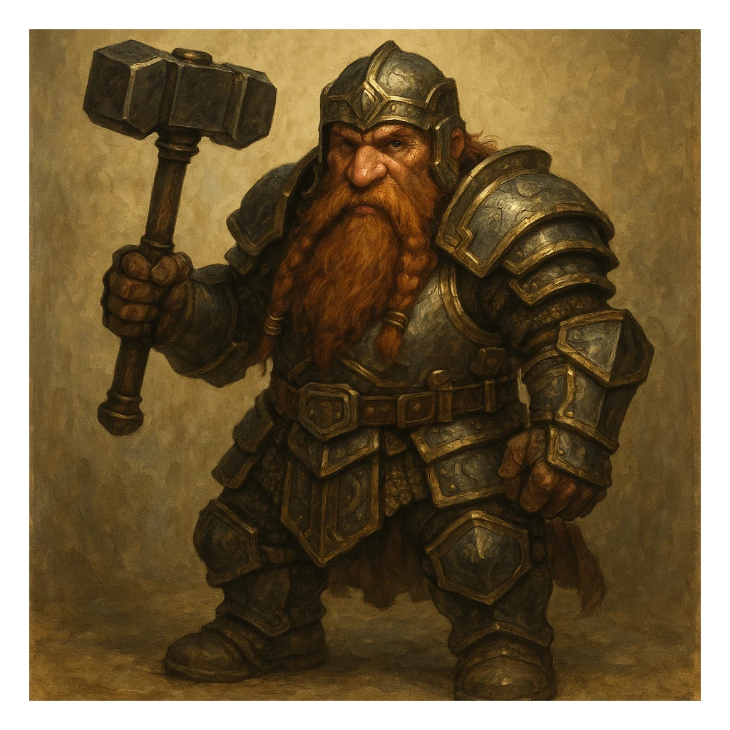 a dwarf warrior in armor holding a hammer in a fantasy style sticker