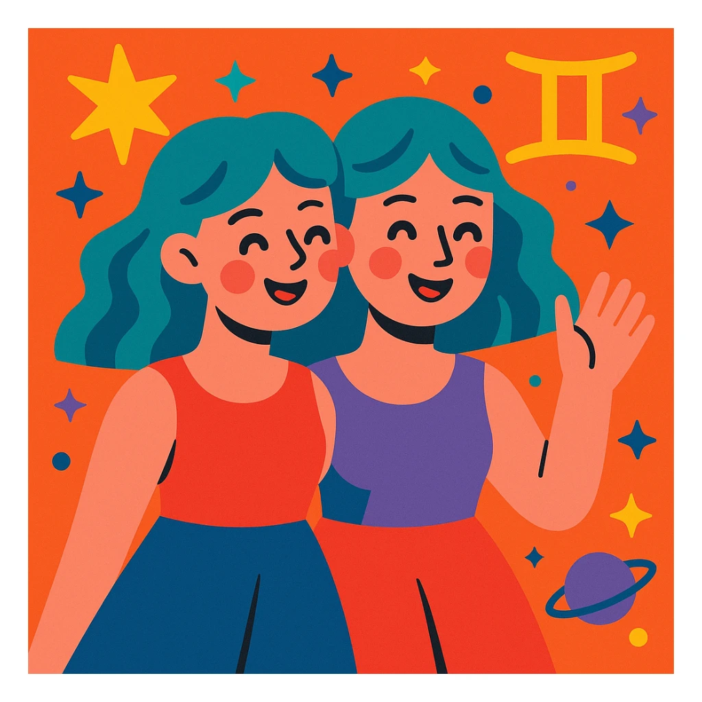 gemini girl, vibrant, playful, zodiac theme, modern illustration sticker