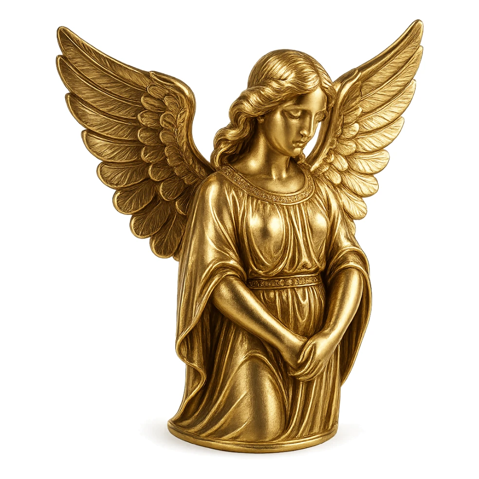 gold metallic angel, shiny, elegant, detailed wings, luxurious sticker