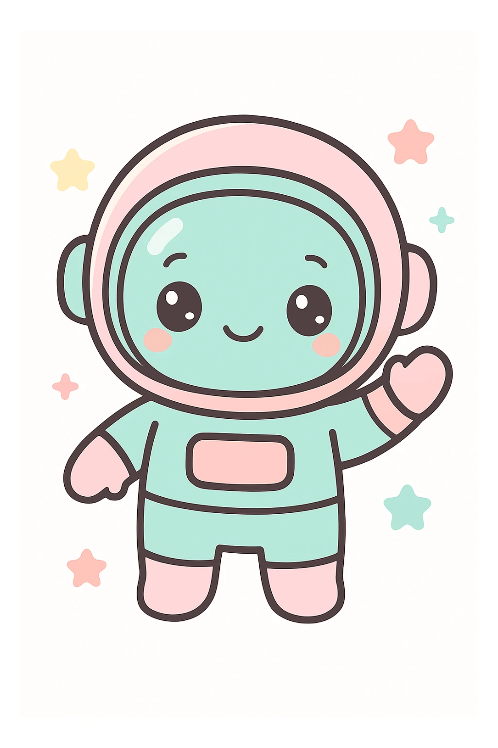 Make the cute astronaut wave, keep the kawaii cartoon style. sticker