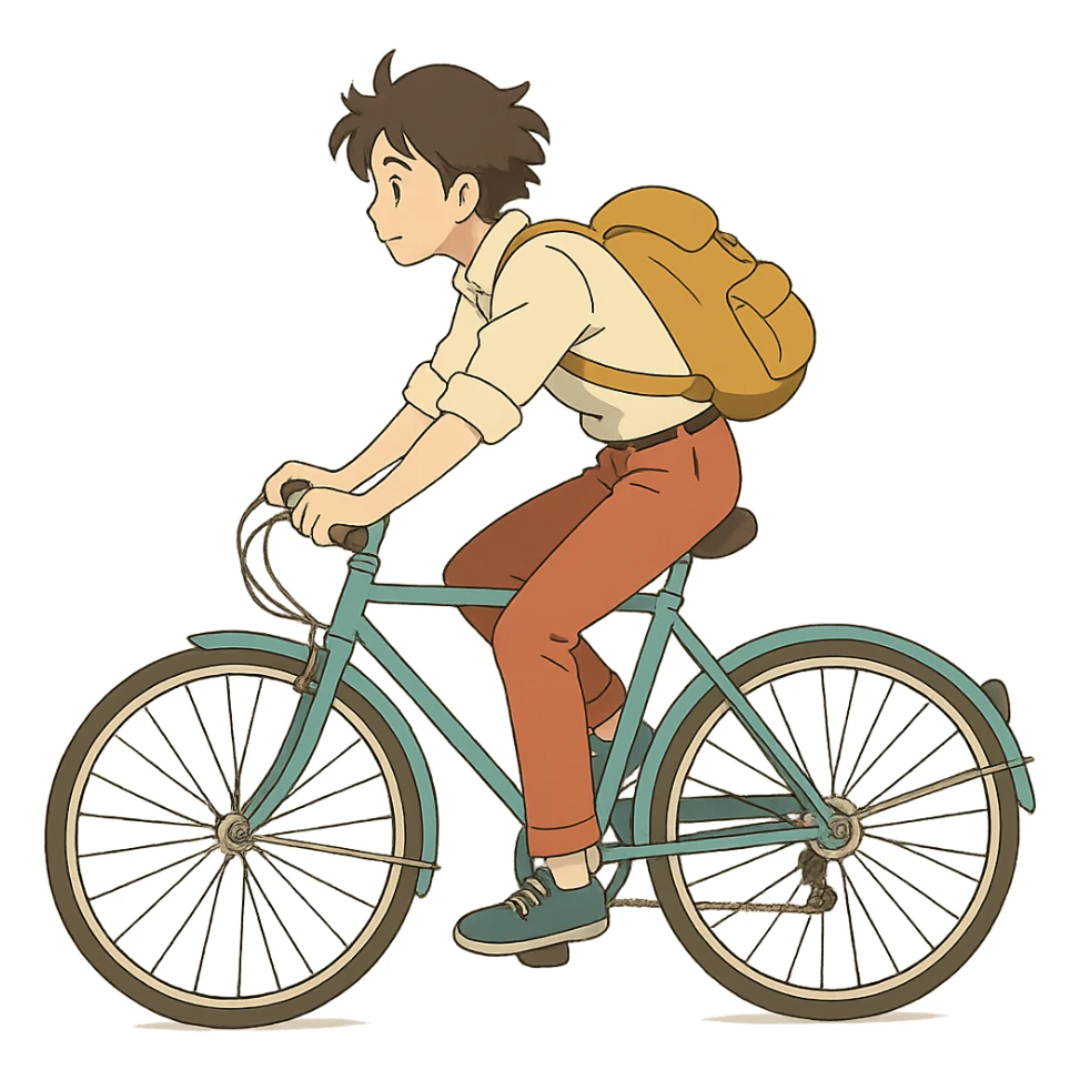 ghibli style person riding a bike sticker