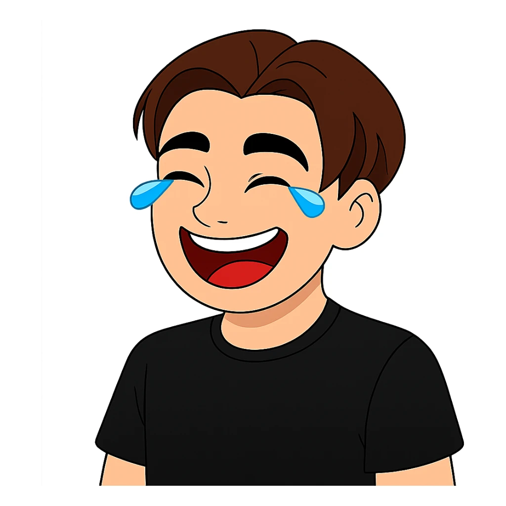 Change the hair color to a brown shade matching the 4th reference image and change the shirt color to black matching the 5th reference image. Keep the background transparent. sticker