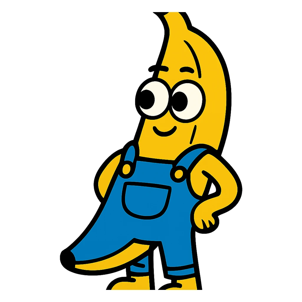 banana with eyes and blue jean overalls sticker