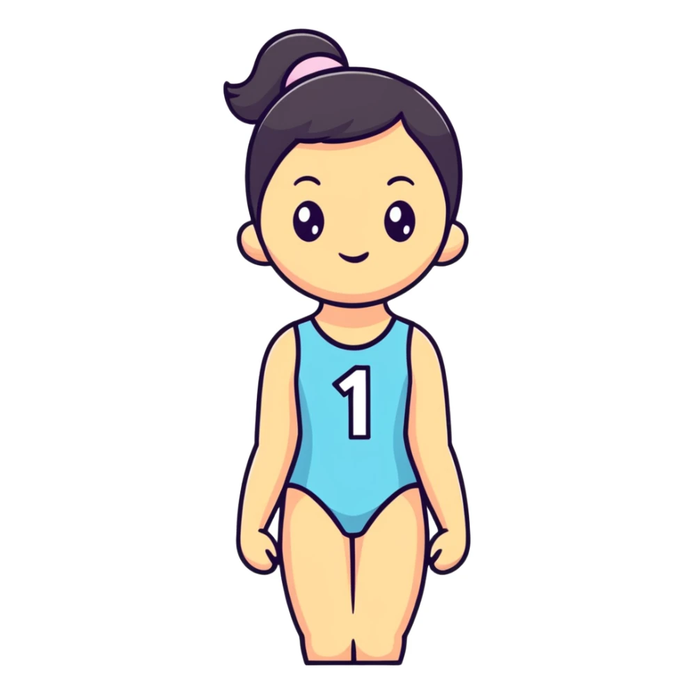 Girl in leotard holding number 1 sticker
