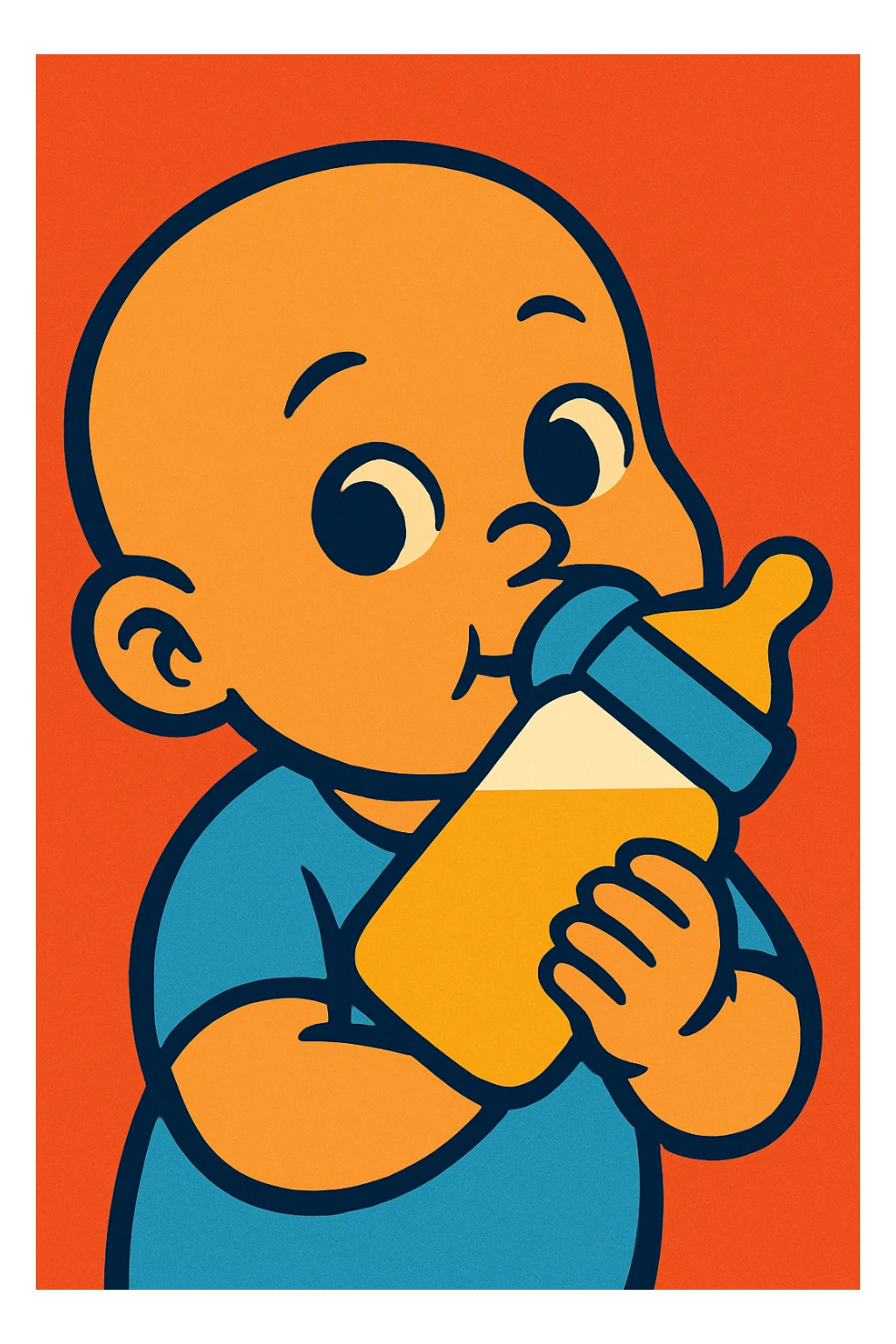 baby with a smooth head and a bottle in mouth sticker