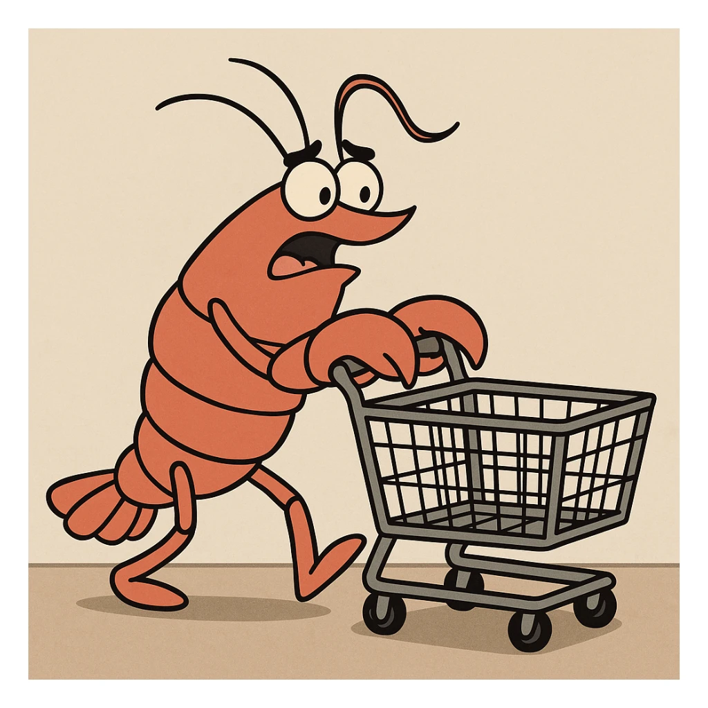 lobster pushing a shopping cart sticker