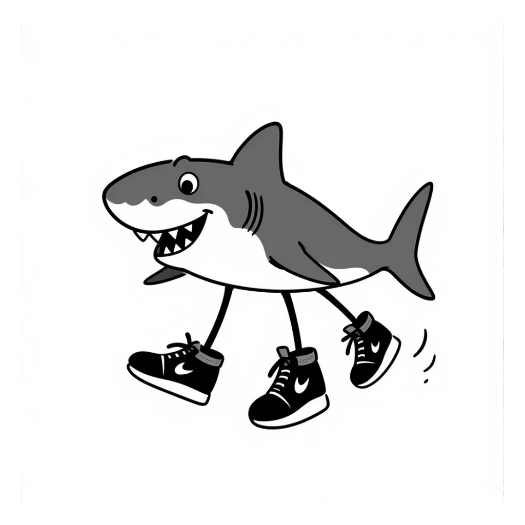 three-legged shark wearing Nike shoes sticker