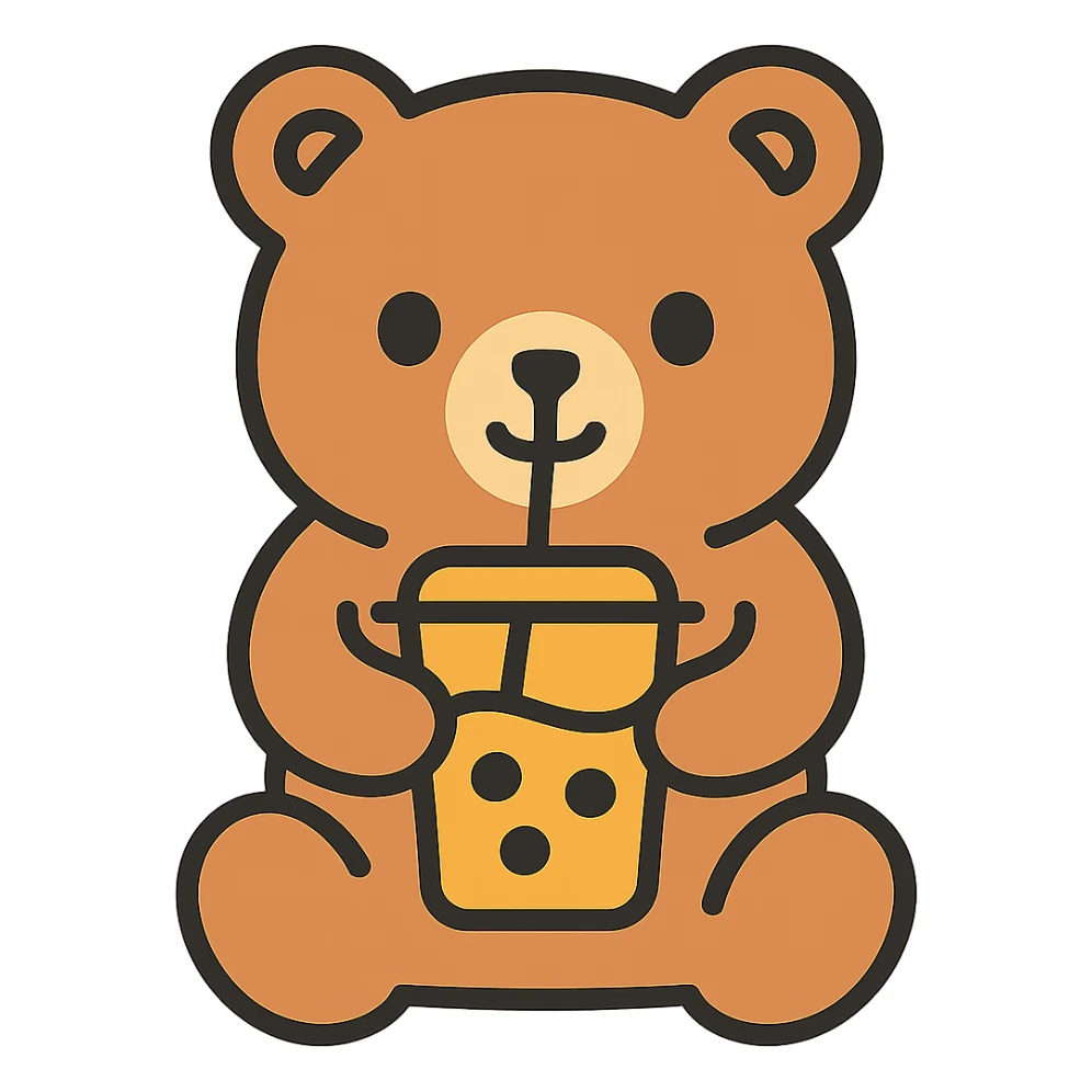 Change the boba tea to a mango flavor with yellow color, keep the bear and style the same, no background. sticker
