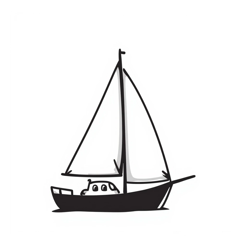 a sailboat in black doodle style sticker