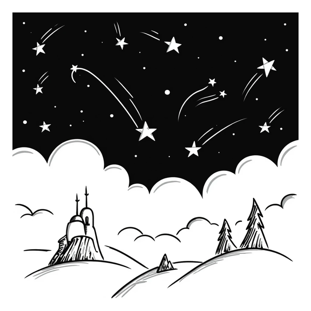 Hand-drawn starry night sky with constellations and shooting stars sticker