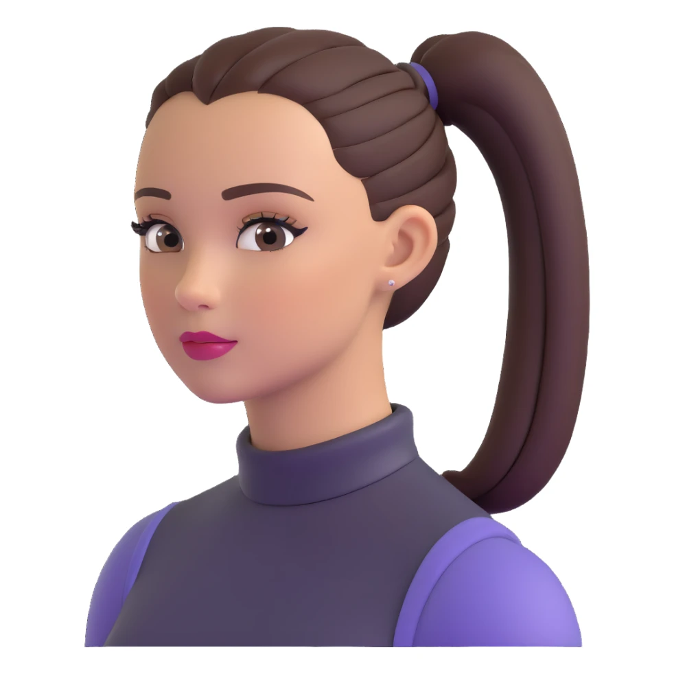 clean girl with smooth skin, subtle makeup, hair in a sleek ponytail sticker