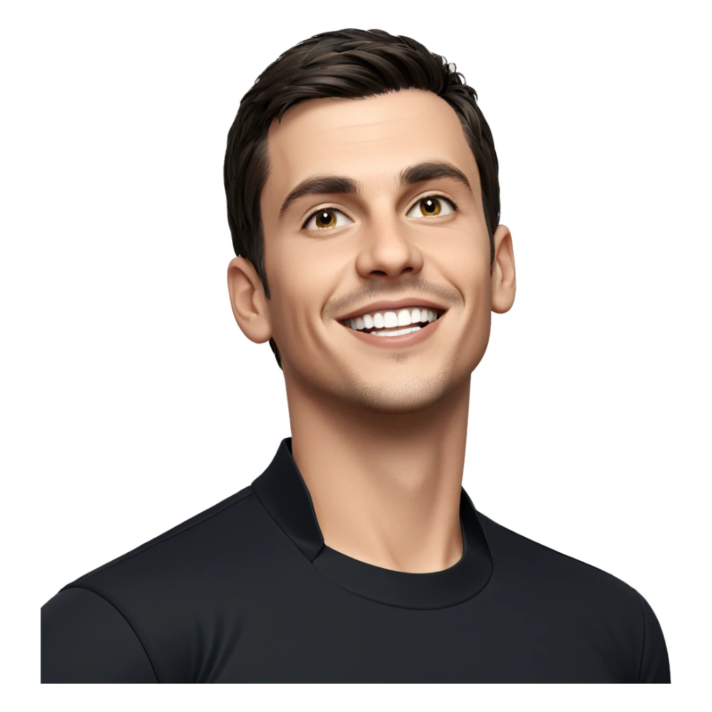 smiling boy in black shirt sticker