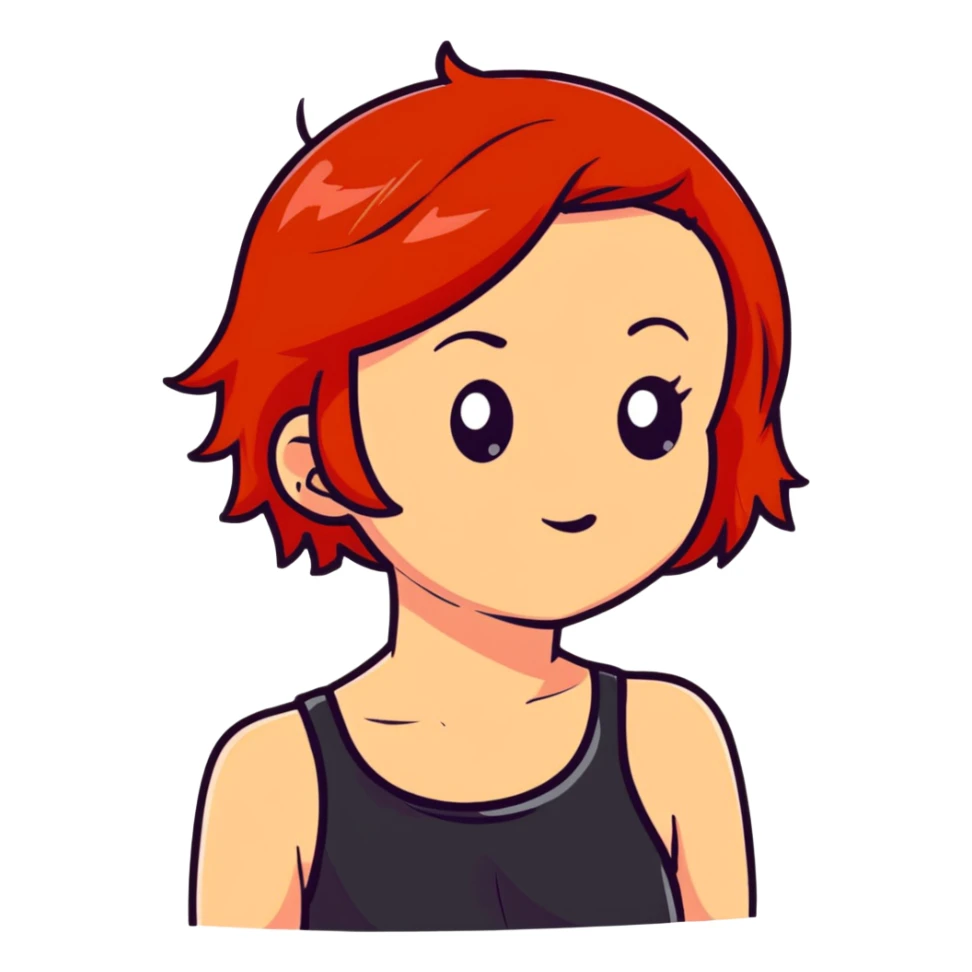 girl with short red hair and flat chest sticker