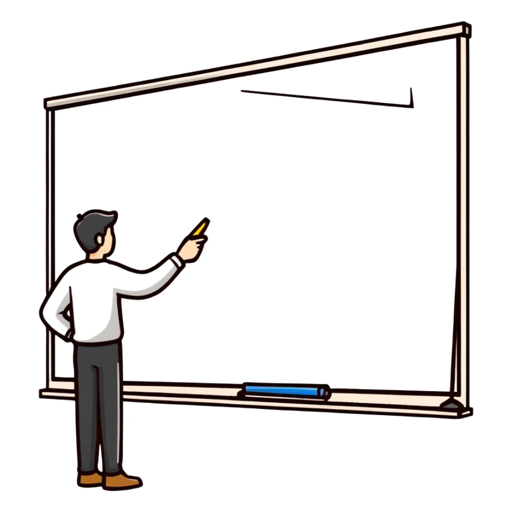 man pointing with a stick at the white board sticker