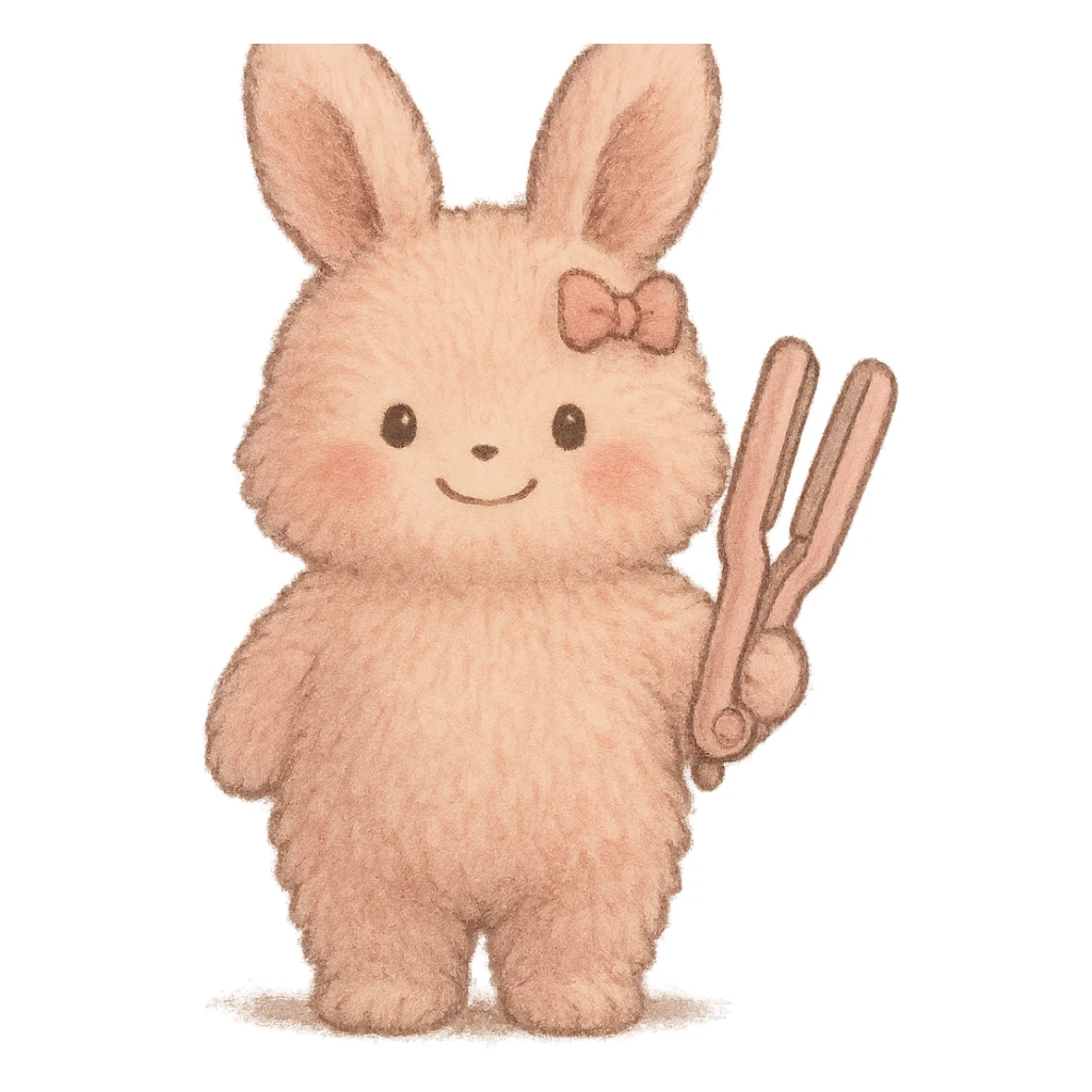 full-body soft pink bunny hair straightener extremely fluffy and plush tiny bow gentle happy face with enhanced Ghibli-style softness sticker
