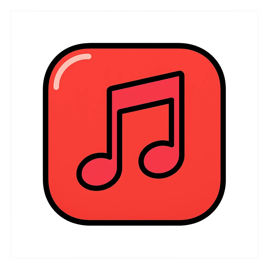 red music note app icon, glossy red, music note, subtle shadow sticker