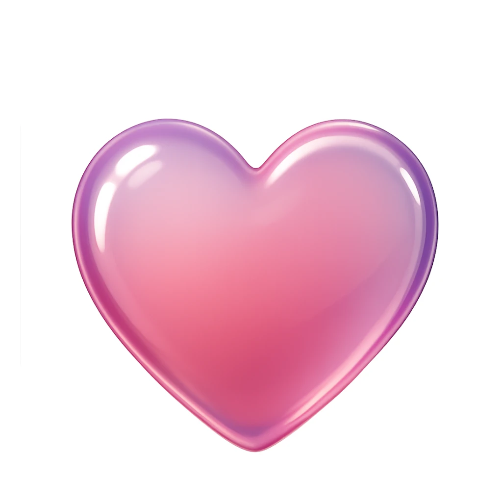 Heart with a glassy effect, no background, digital illustration, soft gradients, style of a shiny glass heart with smooth gradient transitions, transparent background. sticker