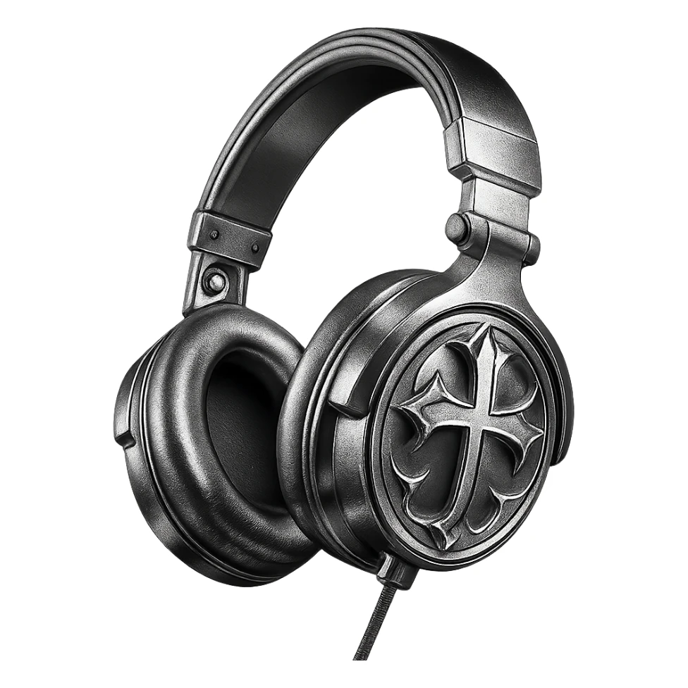 pink gothic headphones with metallic gothic motifs and reflective surfaces sticker