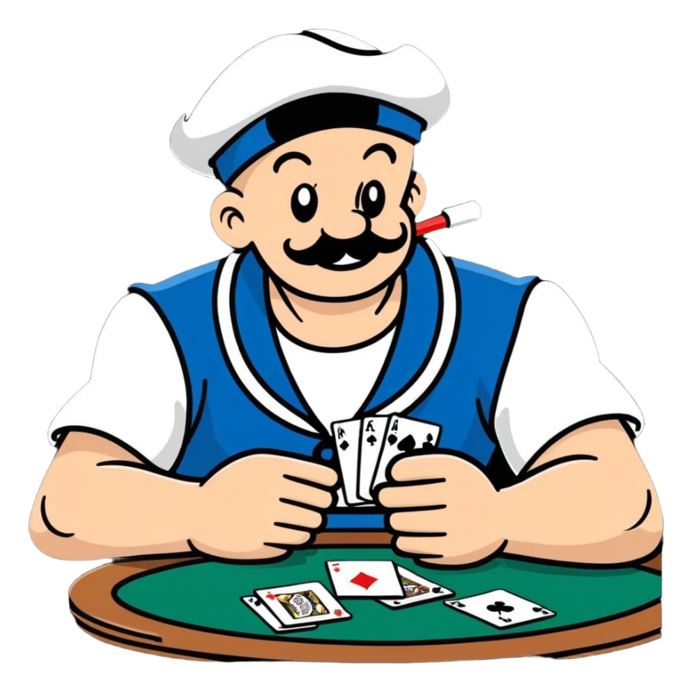 Popeye the sailor playing poker, cartoon sticker style sticker