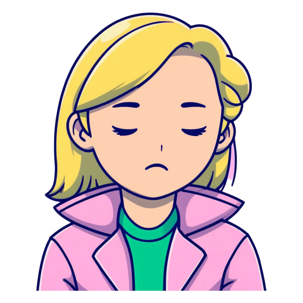 blonde girl with sleepy eyes wearing pink jacket sticker
