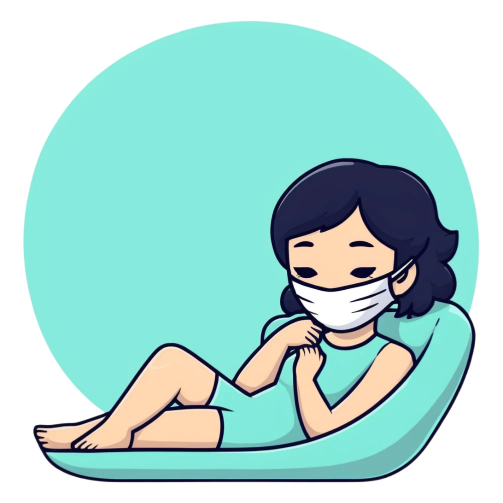 white girl with black hair doing self care, spa day, relaxing with face mask sticker