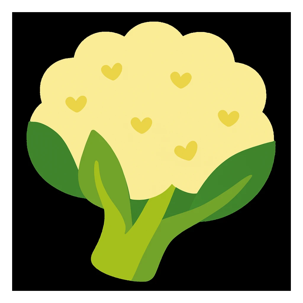 Create an image of a cauliflower in the same style as the reference broccoli image: clear, friendly, without text, with the same color scheme and line style as the broccoli. sticker