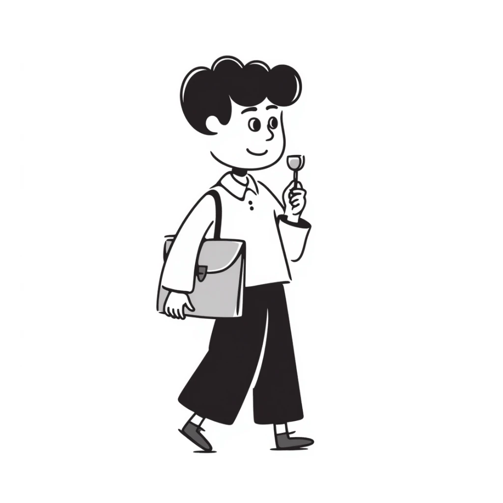 schoolboy with a briefcase and a magnifying glass sticker