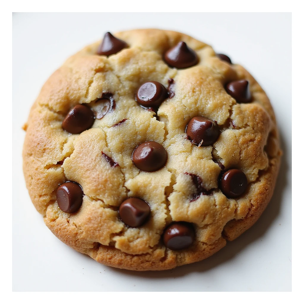 realistic chocolate chip cookie, detailed texture, slightly cracked surface, appetizing look sticker