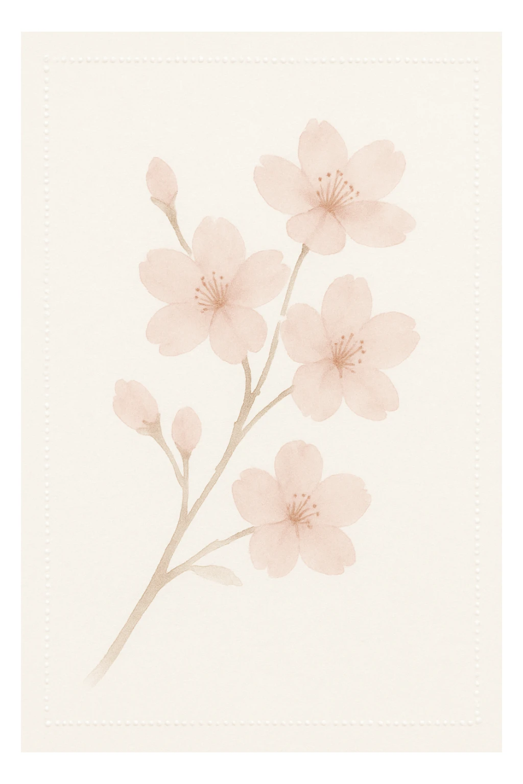 pastel sakura branch with a pearl border, watercolor art style sticker