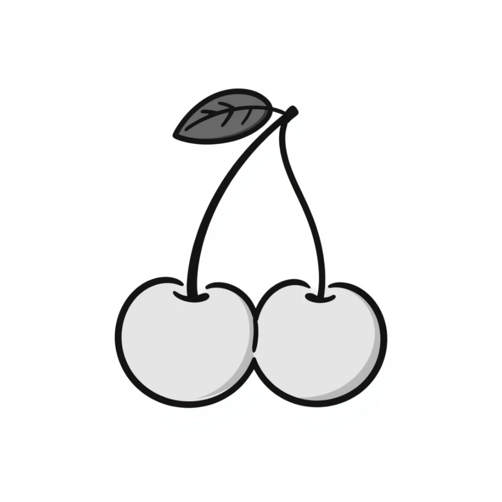 Hand-drawn pair of cherries with stem and leaves sticker