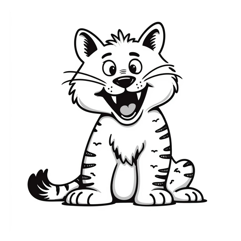 saber-toothed cat sketch with exaggerated fangs, prehistoric feline sticker