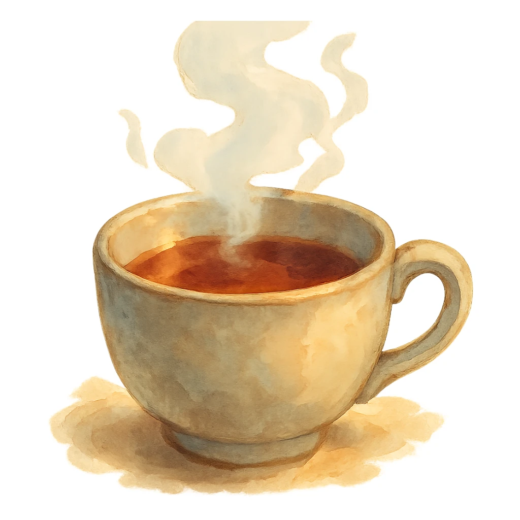 steaming cup of tea, soft painterly look, magical and cozy atmosphere, no background sticker