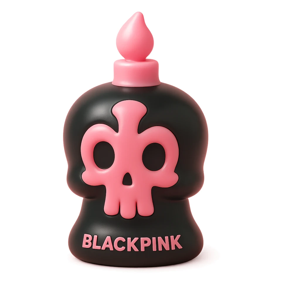 BLACKPINK-inspired gothic candle, no hearts, glossy and bold, black and pink sticker