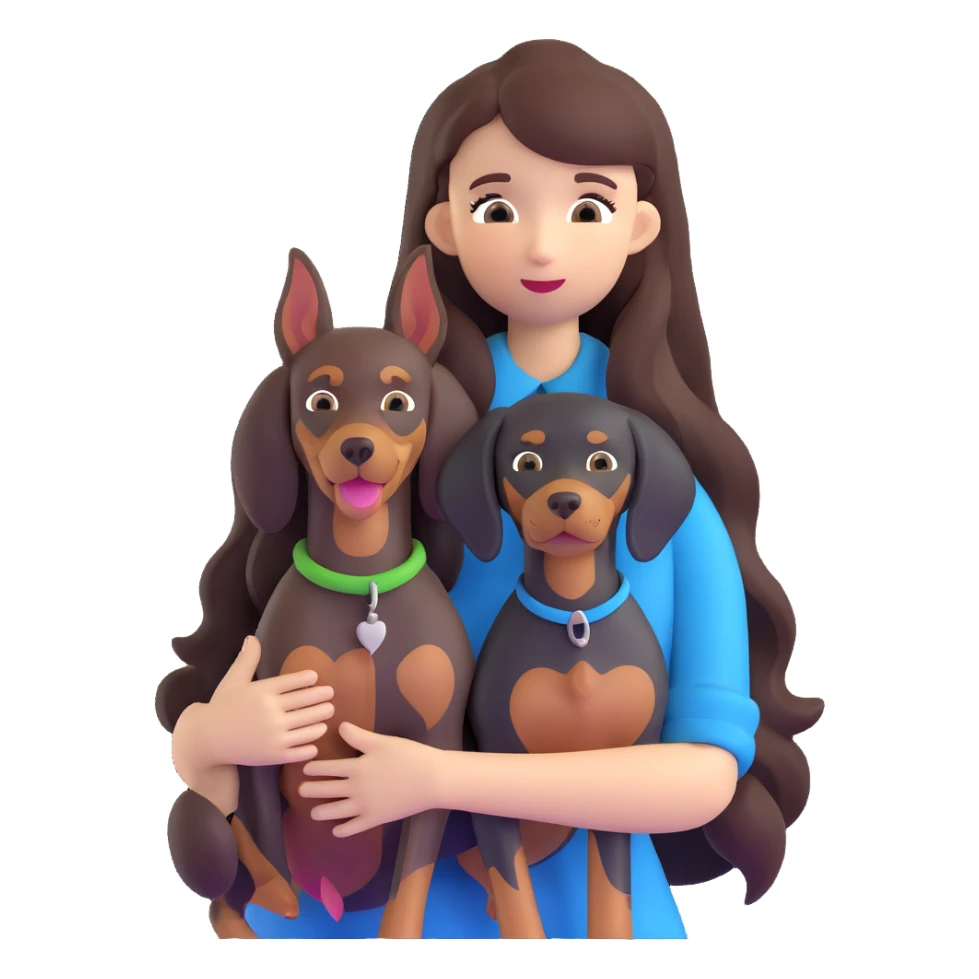 Black long-haired girl holding Doberman sticker