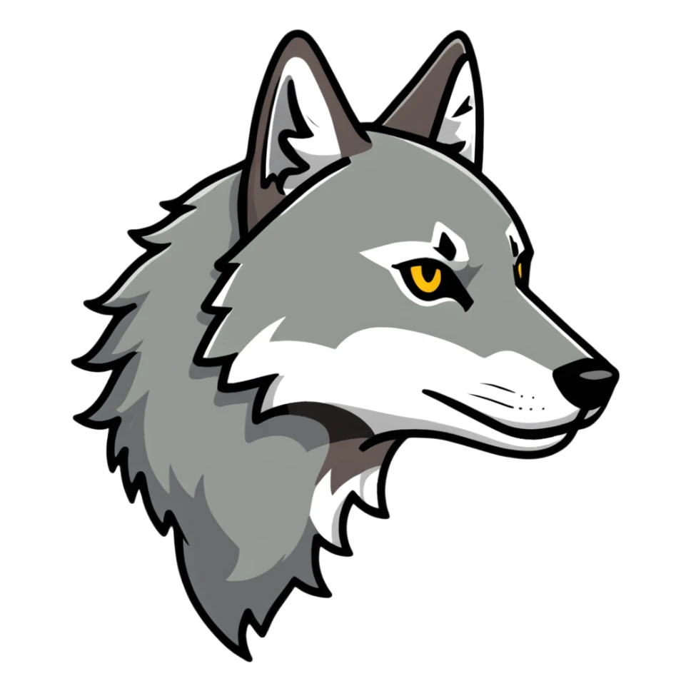 wolf head in profile view, side view of wolf face sticker