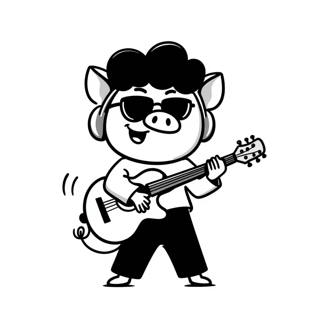 a cool pig playing music with headphones and sunglasses sticker