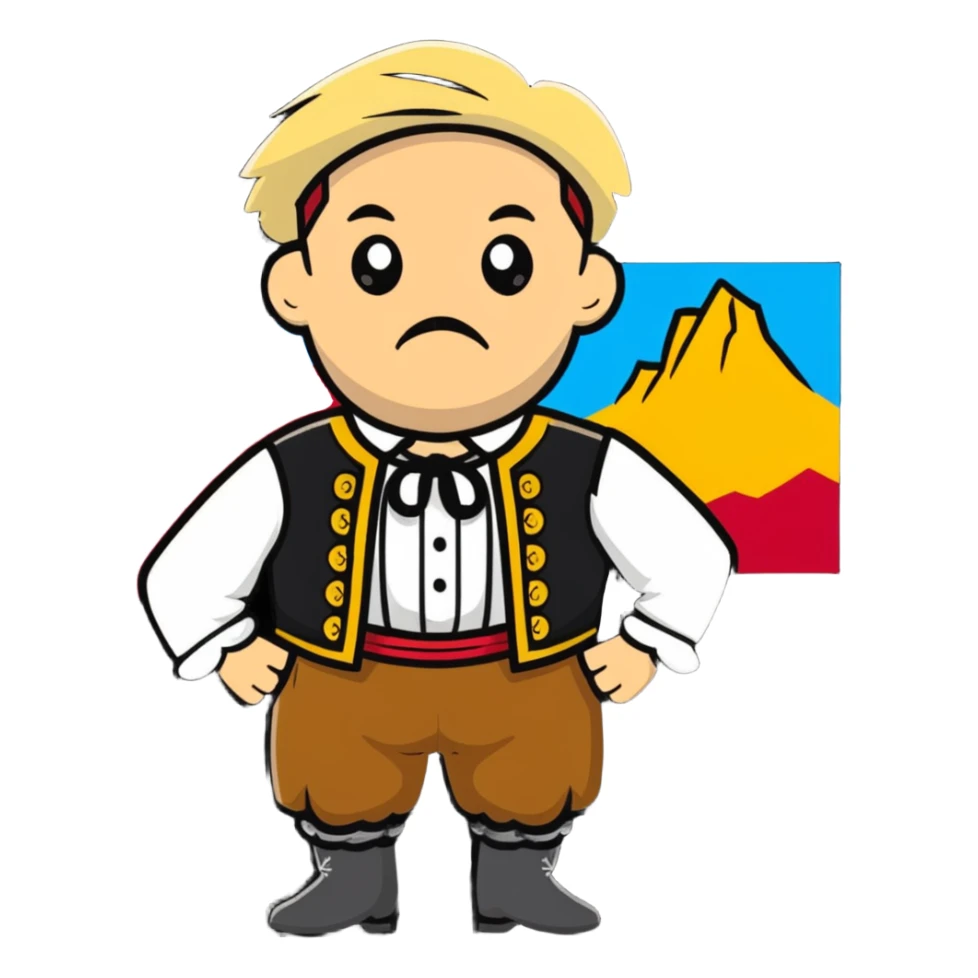 a German in typical Bavarian clothing shrugging and looking lost with Sicily in the background sticker