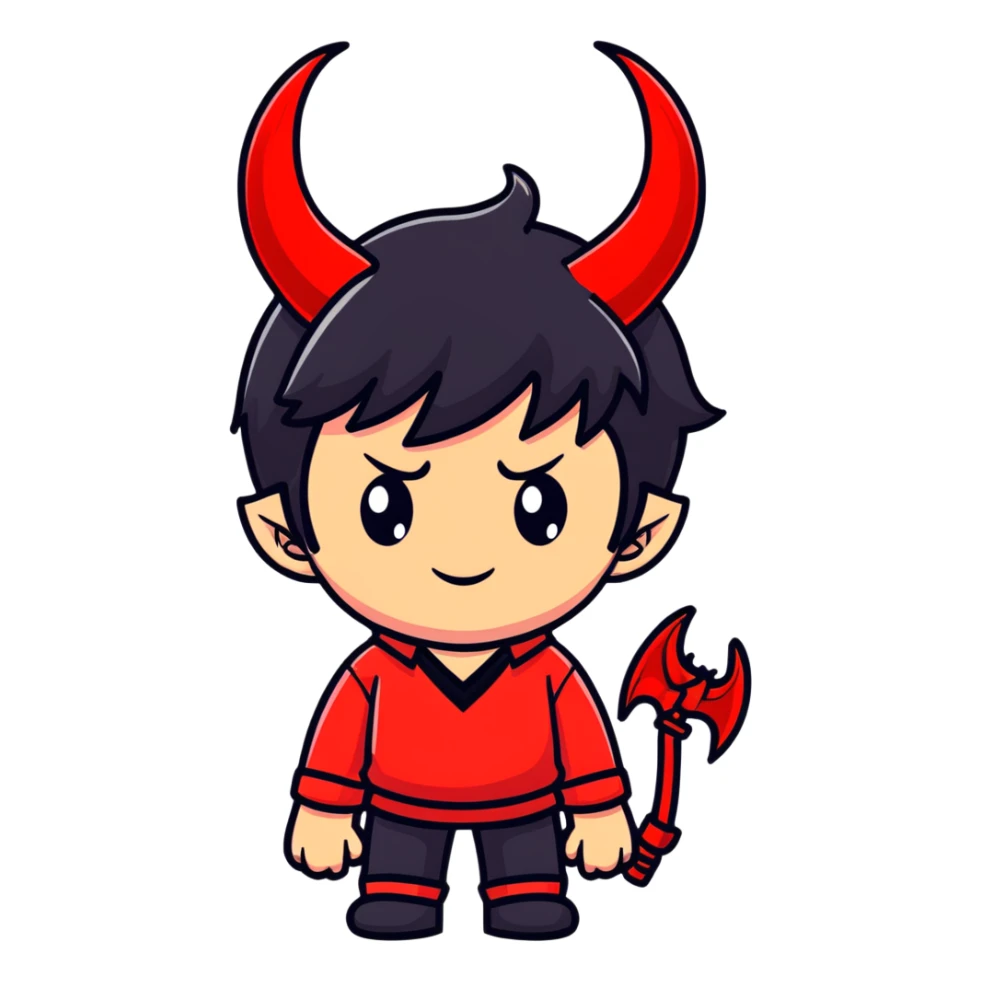 Cool anime devil boy with black hair and red horns sticker