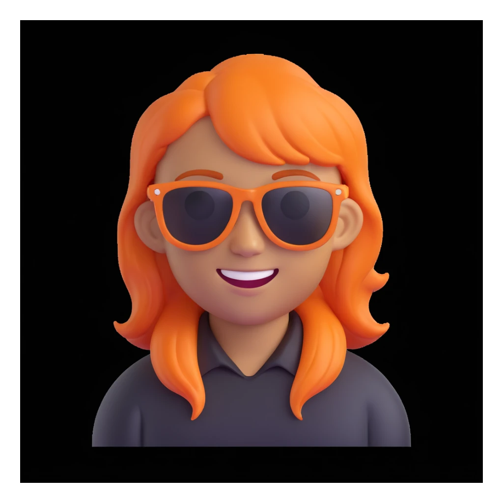 Ice Spice emoji with sunglasses, orange hair, confident smile sticker
