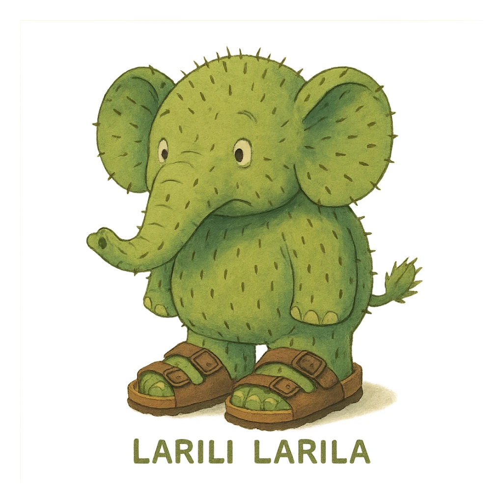 Larili Larila, cactus-skinned elephant with big Birkenstock sandals sticker