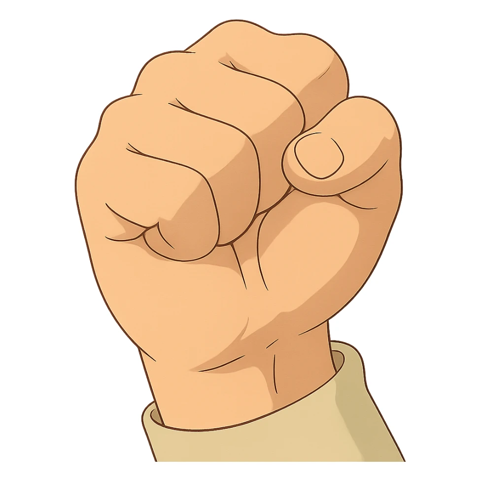 a closed fist, ghibli style, no text sticker