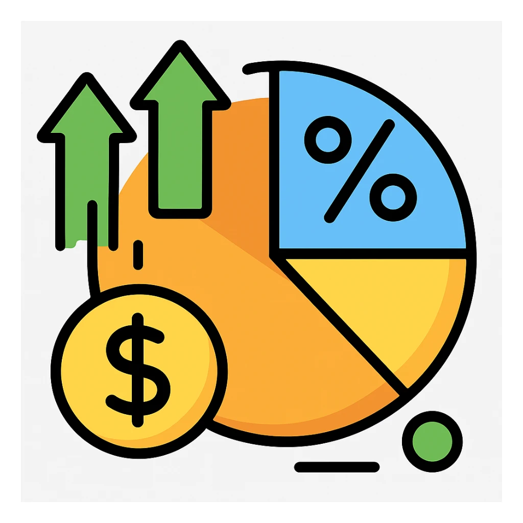 emoji of a pie chart with arrows and a dollar sign with more variations sticker