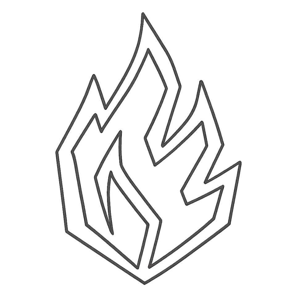 abstract flame shape, hand-drawn geometric outline style, black outline, no color sticker