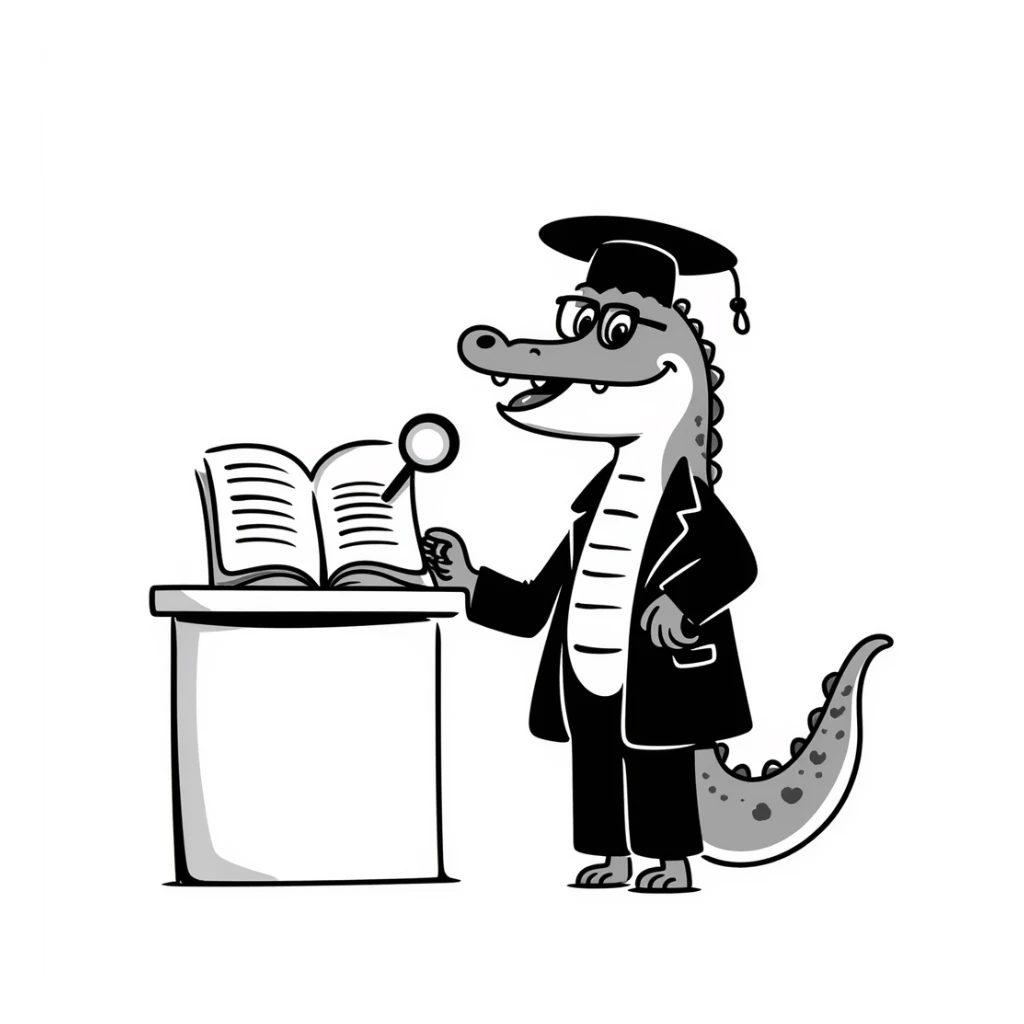 academic alligator wearing glasses and a graduation cap sticker