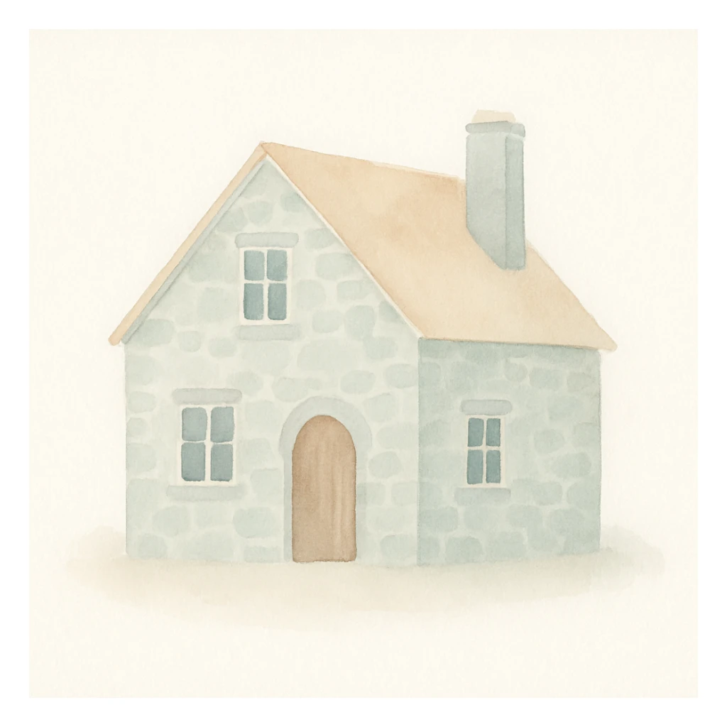 stone house, watercolor art style sticker