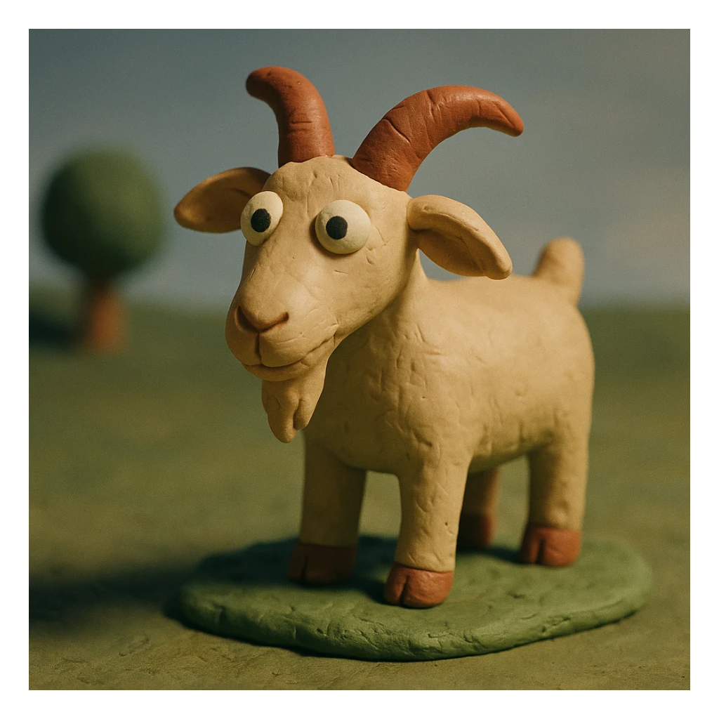 goat standing on grass, visible fingerprints, matte plasticine look, claymation style sticker