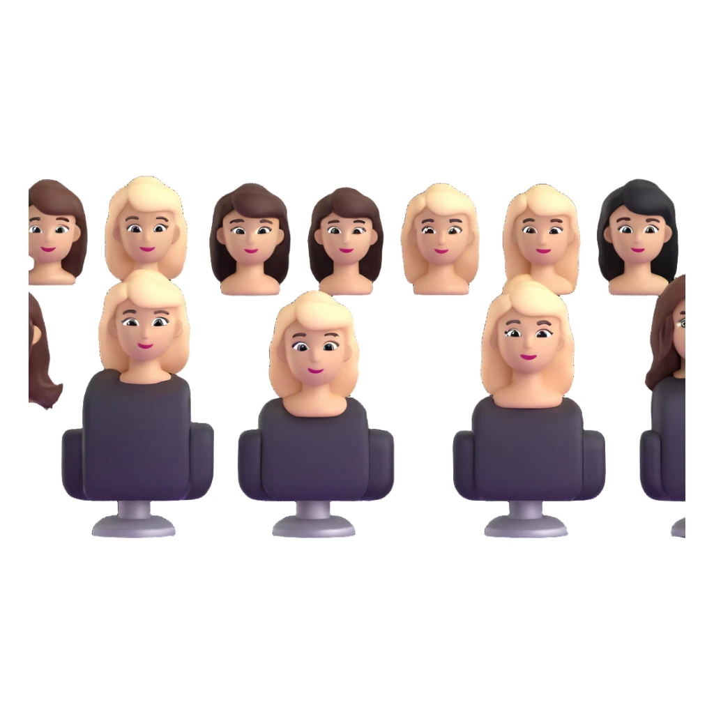 hair salon classroom with students practicing on mannequin heads sticker